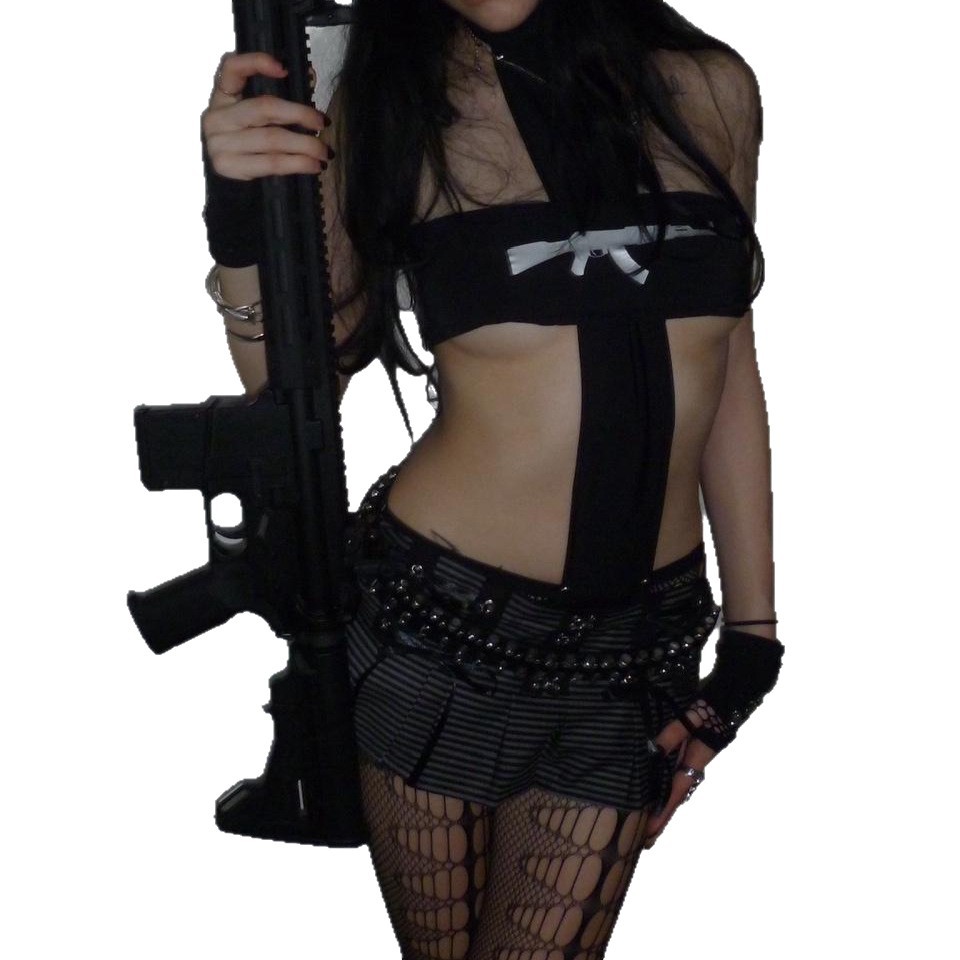 Y2K Black Gothic Cutout Crop T - огляд і ціна Pipe Bending Spring